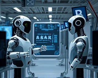 intelligent AI systems, harmoniously running, processing data, photorealistic, contemporary tech environment with automated systems, highly detailed, animated feedbacks, ultra-detailed, neutral color scheme, diffuse lighting, shot with a long lens.