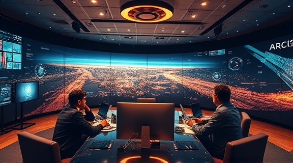 state-of-the-art meeting analysis, concentrated expression, handling VR interfaces, photorealistic, digital immersive room with panoramic views and interactive pods, highly detailed, swirling data streams, crisp full HD, warm earth tones, ambient spot lighting, shot with a 100mm macro lens.