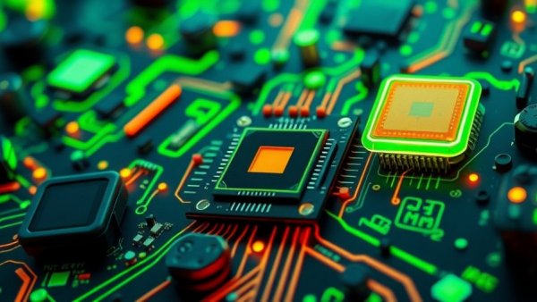 AI democratize chip design with abstract collage of AI chips and patterns.