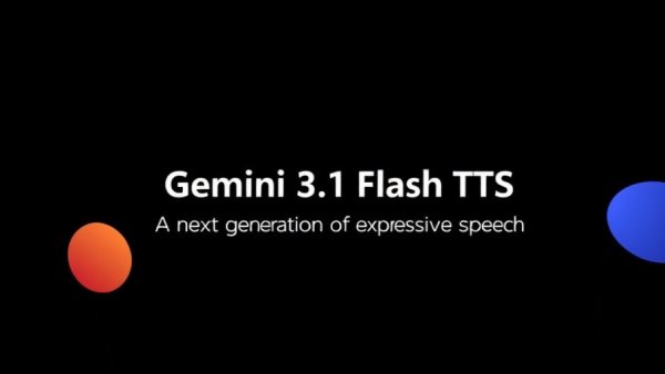 Gemini 3.1 Flash TTS text with abstract audio shapes.