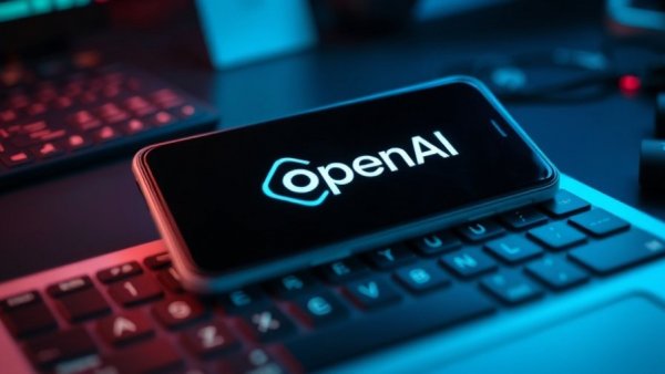 OpenAI logo on smartphone over keyboard, AI Image Generation Model