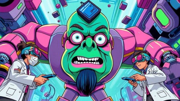 Cartoon AI and scientists creating a humanoid, 10 Things That Matter in AI Right Now