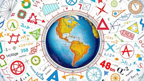 Math Olympiad problem collection illustration with global theme.