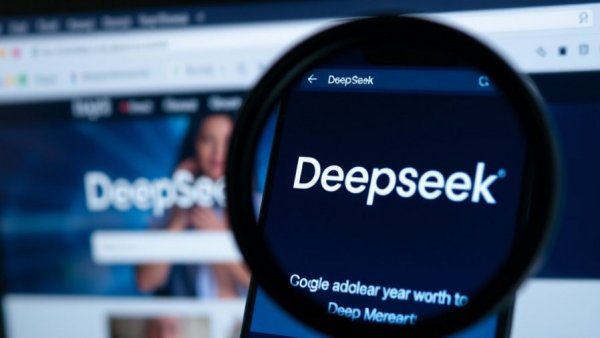 Close-up of DeepSeek website and mobile screen display.