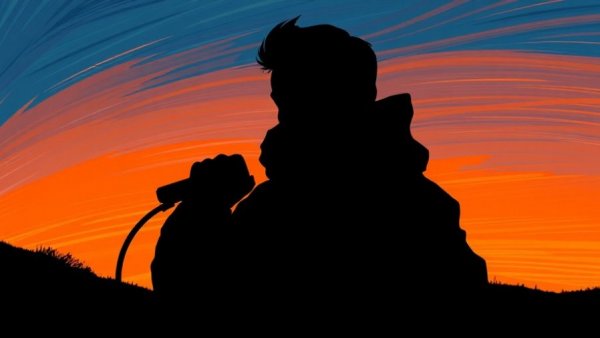 Abstract silhouette with flashlight in vibrant colors and a gradient sky