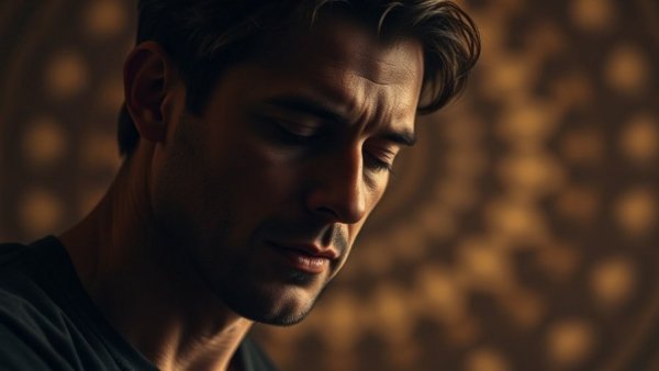 Thoughtful man against circular background, Sam Altman controversy.