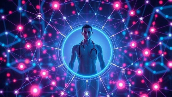 Futuristic digital healthcare interface with AI integration
