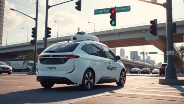 Waymo self-driving vehicle parked at intersection under overpass
