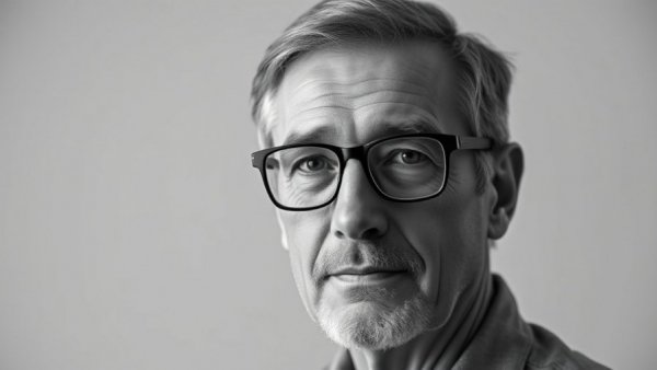 Calm middle-aged man with glasses, AI expert portrait.