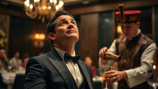 Distinguished man at a formal dinner, OpenAI Trial scene.