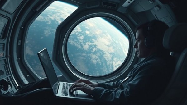 SpaceX Mars mission participant inside capsule, Earth visible.