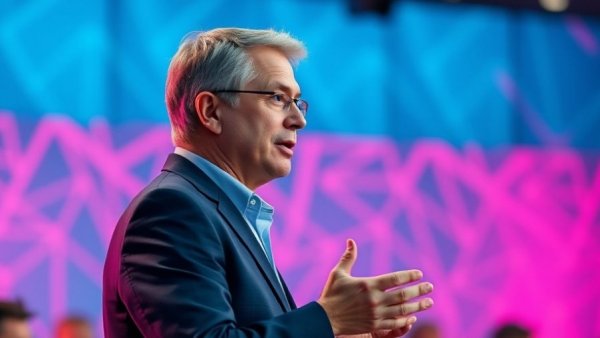 AI in Google Search - Speaker addressing an audience in a digital setting.