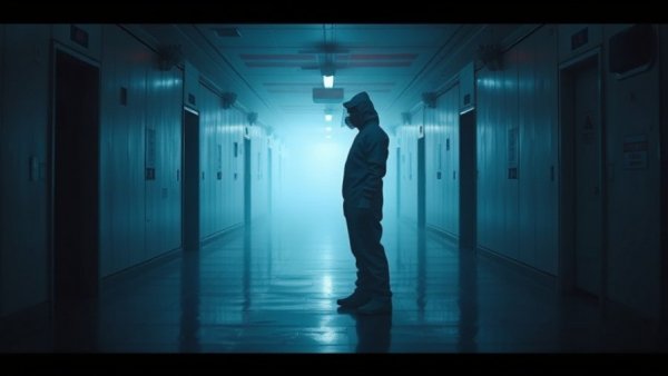 Silhouetted figure in hazmat suit in ominous corridor, new tools strip AI guardrails.