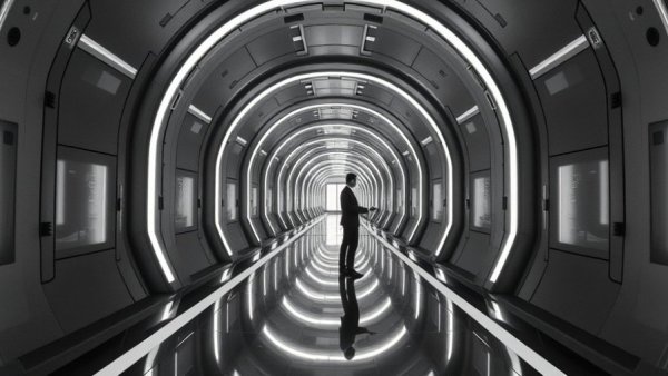 Futuristic corridor suggesting AI shouldn't plan your rebrand.