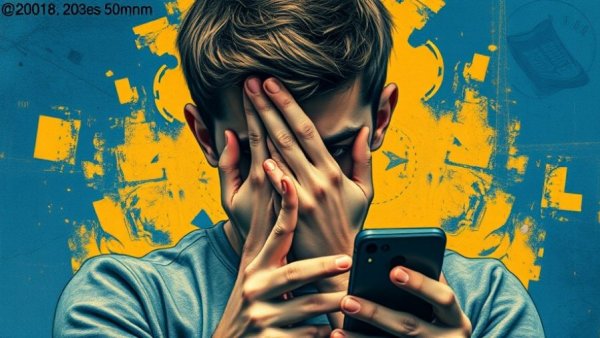 Stress in AI debt collection, man with phone looking stressed.