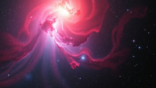 Colorful nebula with stars and gas clouds, cosmic environment.