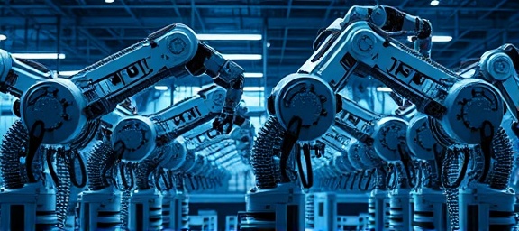advanced AI innovation, analytical, constructing, photorealistic, inside a futuristic laboratory full of robotic arms, highly detailed, mechanical parts being assembled, intricate mechanical layouts, metallic and deep blue hues, precise directional lighting, shot with a Leica APO-Summicron-SL 75mm f/2 ASPH lens.