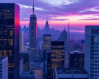 strategic implementation strategy, analytical, optimizing step-by-step growth, photorealistic, layered urban cityscape with digital augmented reality tools, highly detailed, real-time data visualization, ultra-HD crispness, gradient purple, evening city lights, shot with a telephoto camera lens.