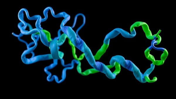 3D protein structure model with vibrant colors, solar geoengineering