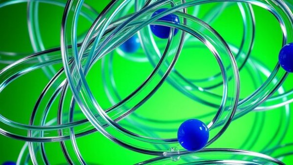 Colorful abstract design with blue spheres and green background.