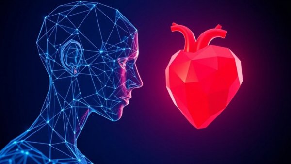 Futuristic human figure with red heart representing Emotional Branding in AI