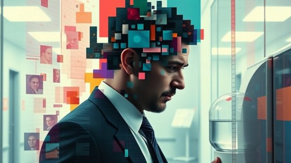 Abstract depiction of AI agents as coworkers in office