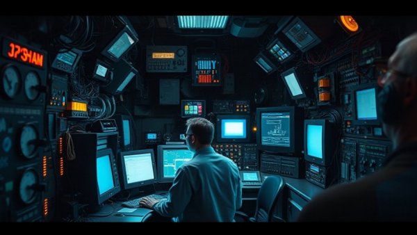Technological workspace with screens and cables, related to UK generational tobacco ban.