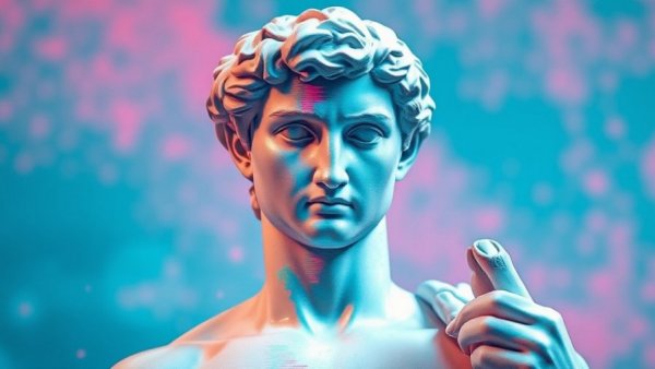 Anthropic AI discovery concept with surreal digital glitch on statue