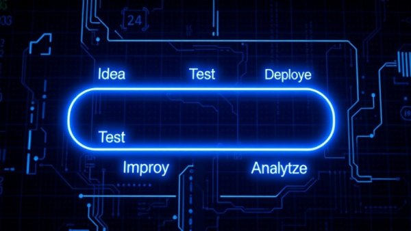 Futuristic diagram of Loop Engineering in AI with neon blue elements.