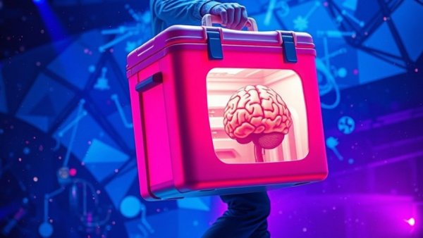 Organ preservation techniques illustrated with brain image on cooler.