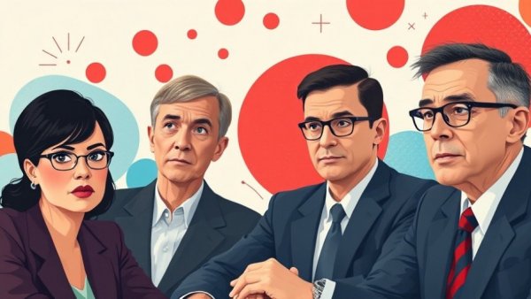 Business professionals in grayscale with abstract shapes, AI Brain Trust