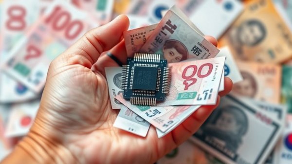 Samsung chip and Korean currency symbolizing chip worker migration