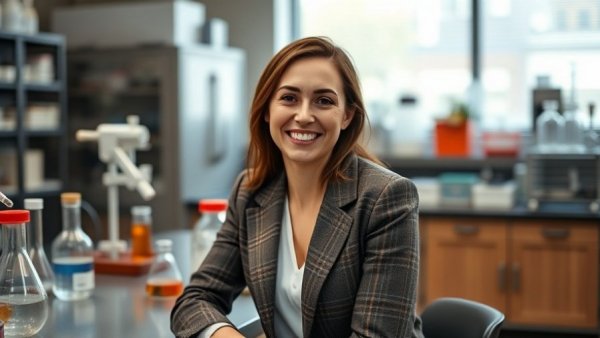 Woman in lab focused on sustainable adhesives research