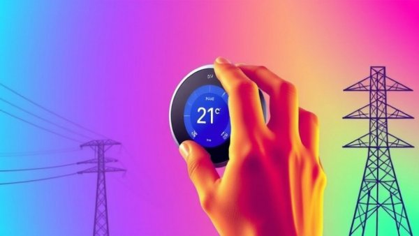 Digital thermostat adjustment with stylized power lines in the background