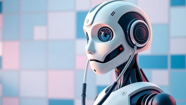 Futuristic AI medical robot with stethoscope in modern design.