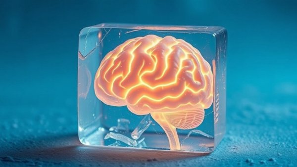 AI-powered lie detector concept with brain encased in ice