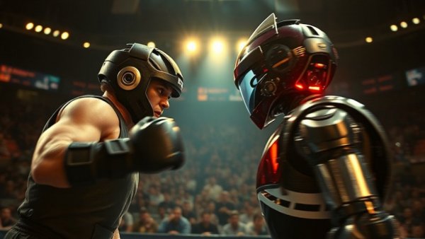 Human-robot cage fights: intense showdown in a cage arena.