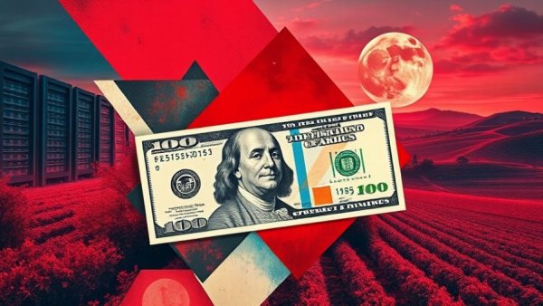 Federal tax break imagery with dollar bill and rural data center