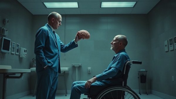 Surreal brain transfer scene highlighting AI popularity paradox.