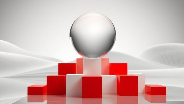 Abstract representation of AI model for scam detection with red blocks and sphere