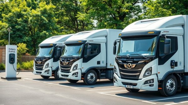 Electric trucks charging, highlighting supply chain sustainability challenges
