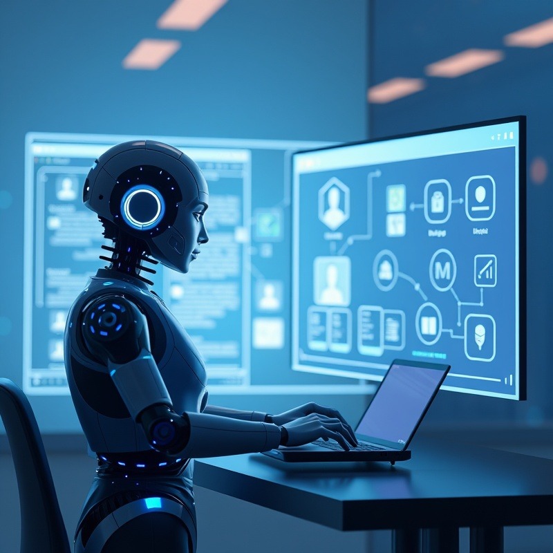 AI virtual assistant interacting with users through a sleek digital interface.