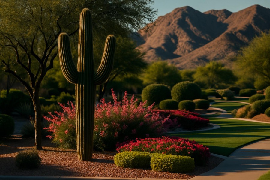 Photorealistic Arizona landscape enhancement with deep shadows and highlights, shot with a telephoto lens.