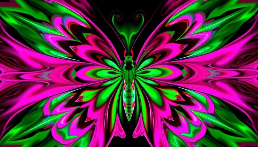 Abstract butterfly design in vibrant pink and green, digital art