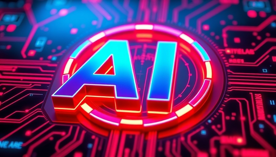 Futuristic glowing AI logo in vibrant red, AI advertising theme.