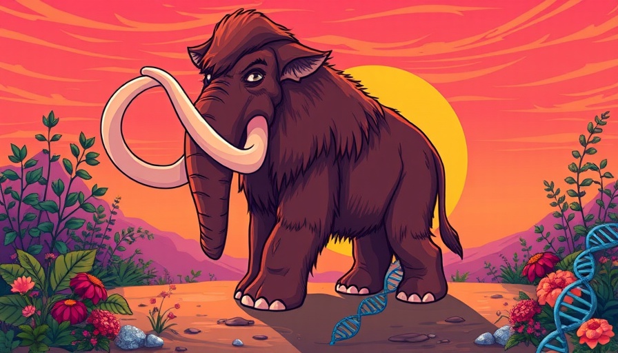 Colorful drawing of a mammoth with DNA helix, representing ancient DNA technology