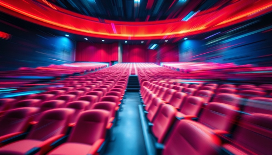 Abstract representation of AI's role in theater with blurred motion and empty seats.