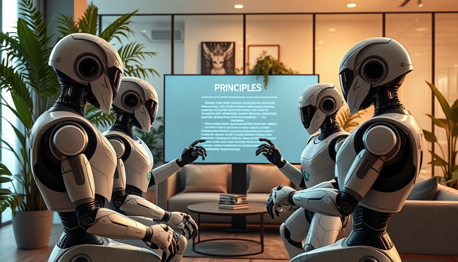 Robots discussing Explainable AI principles in a modern room