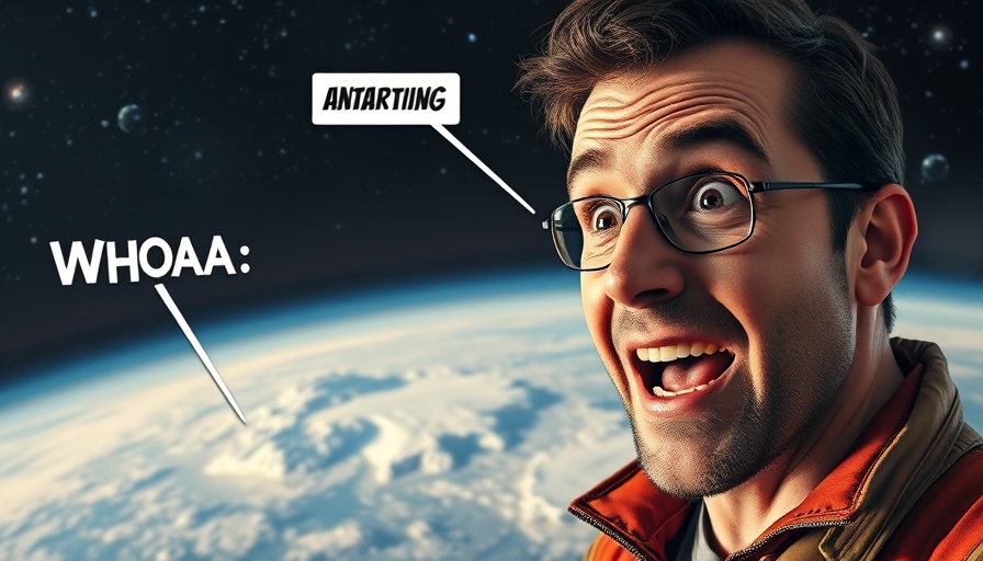 Comic-style illustration of Antarctica seen from space, humorous.