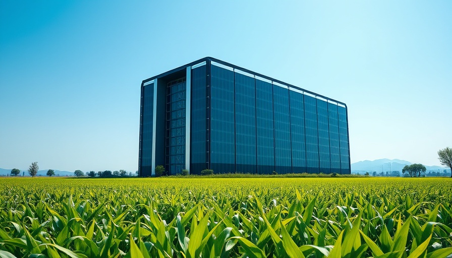 AI data center amidst farmland symbolizing local resistance.